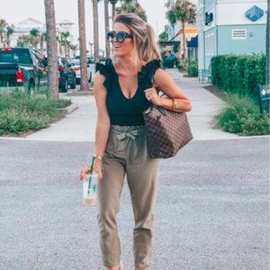 Black ruffle shoulder tank top